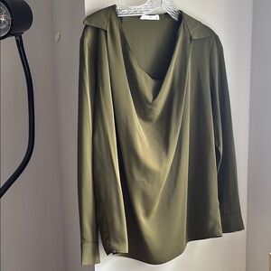 Primark Green Draped Long Sleeve Blouse